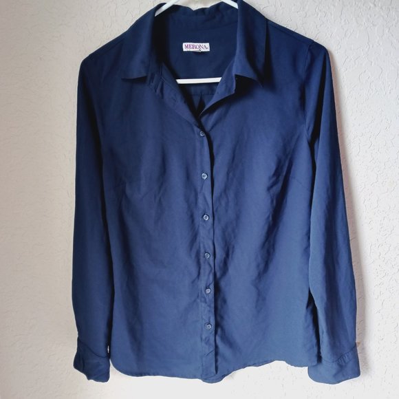 Merona navy blue, long sleeve, button down collared shirt. - Picture 6 of 8